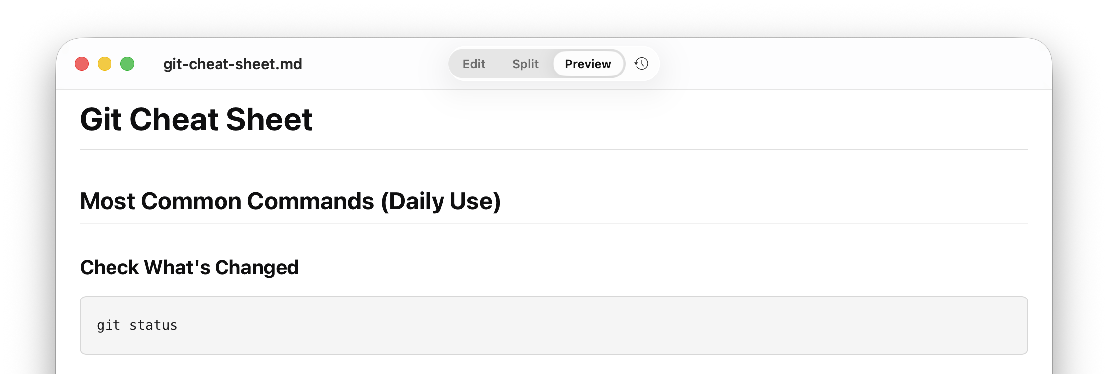 Git Cheat Sheet rendered in Litepad preview mode